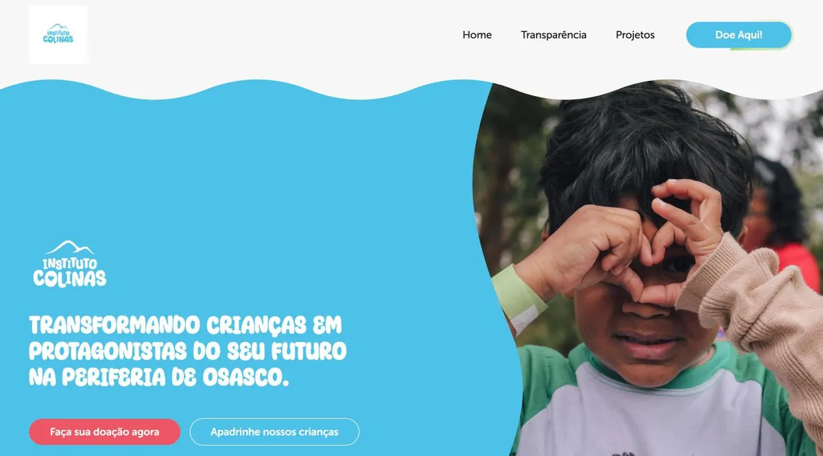 Página inicial do site do Instituto Colinas